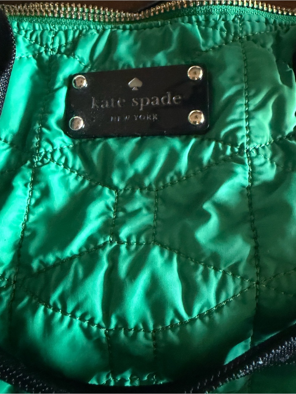 kate spade Quilted Bag Interior in Emerald Green with Gold Accent Plate